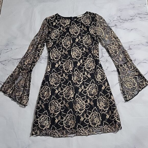 Altar'd State Dresses & Skirts - 4/$20 Altar'd State Black & Gold Floral Lace Dress